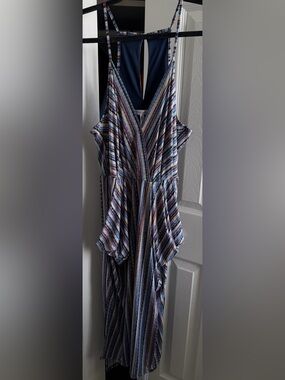 BCBGeneration Multicolor Striped Crossover V-Neck Midi Dress
